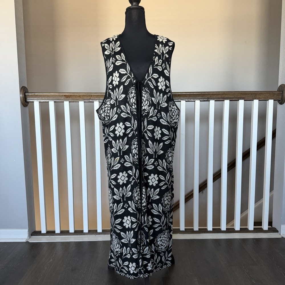 Gudrun Sjödén XXL Floral Knit Vest Cardigan Linen‎ Organic Cotton Festival